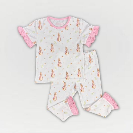 2-Piece Girls' Easter Pajamas – Bamboo Cotton Blend with Bunny Print