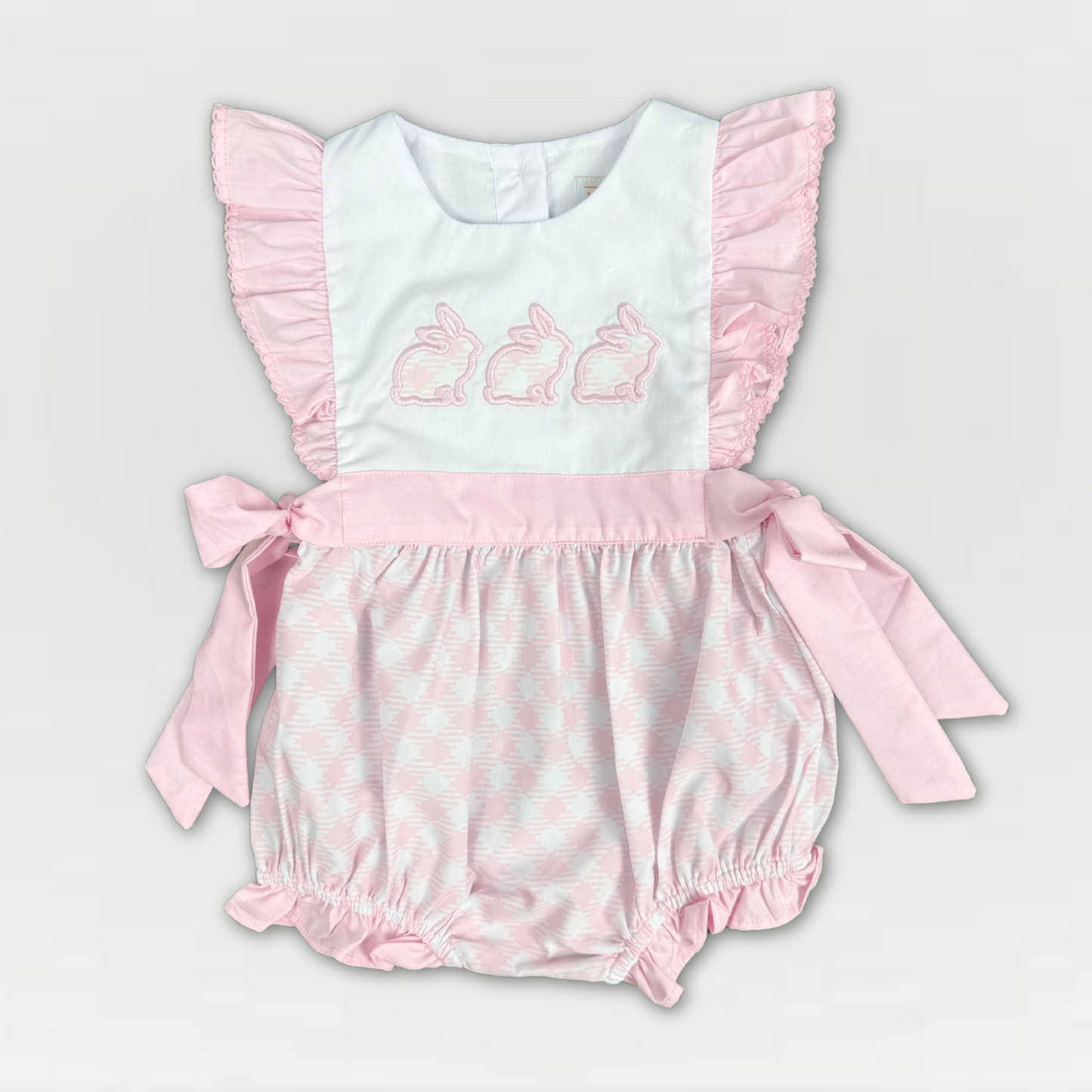 Girls' Easter Bubble Romper – Pink Gingham Bunny Outfit | Cotton Blend