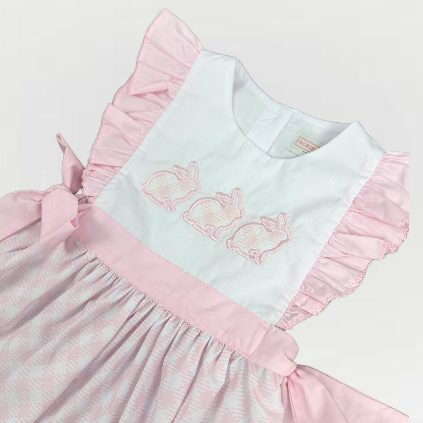 Girls' Easter Dress – Pink Gingham Bunny Appliqué | Cotton Blend