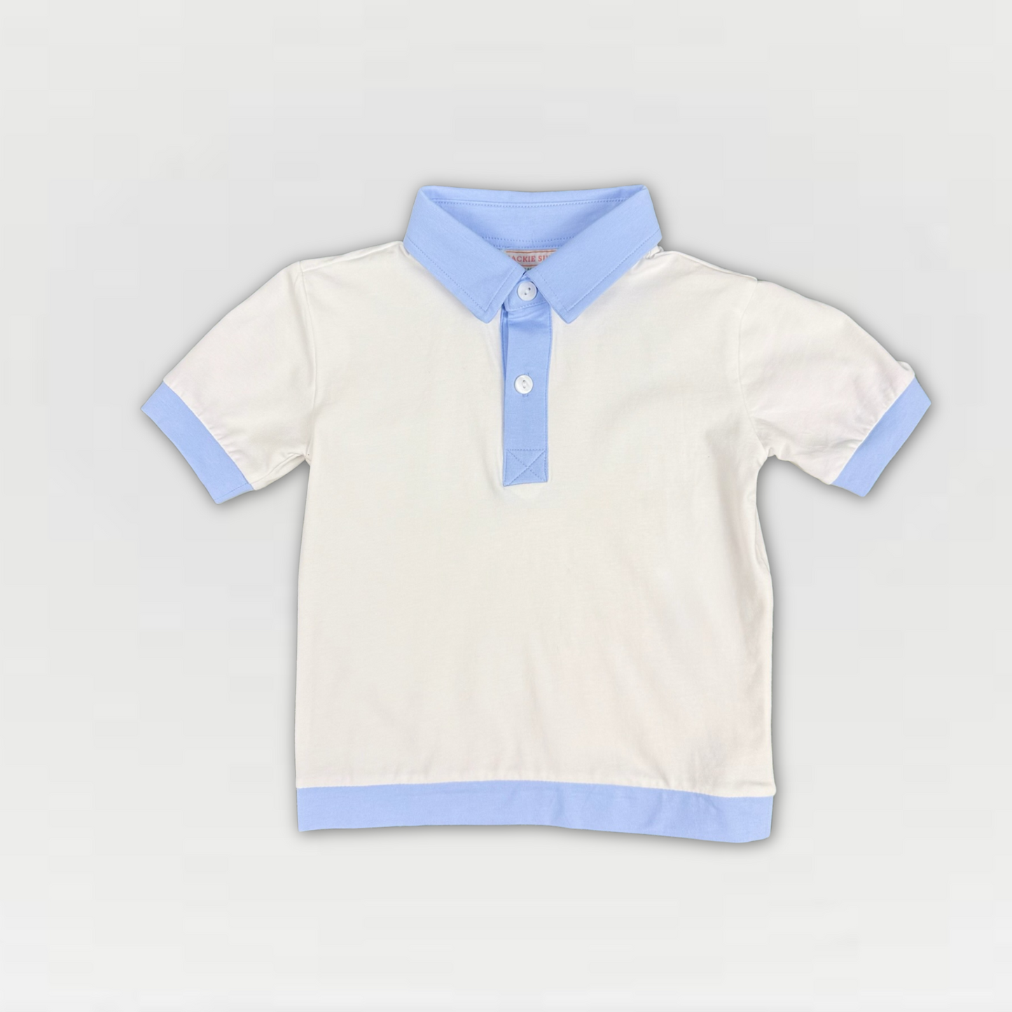 Boys' White Polo Shirt – Light Blue Trim | Soft Cotton Knit
