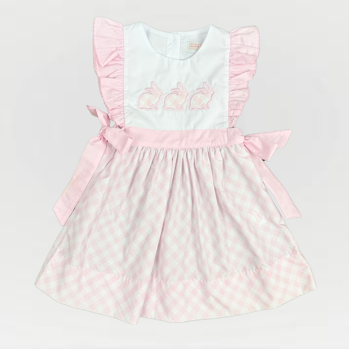 Girls' Easter Dress – Pink Gingham Bunny Appliqué | Cotton Blend