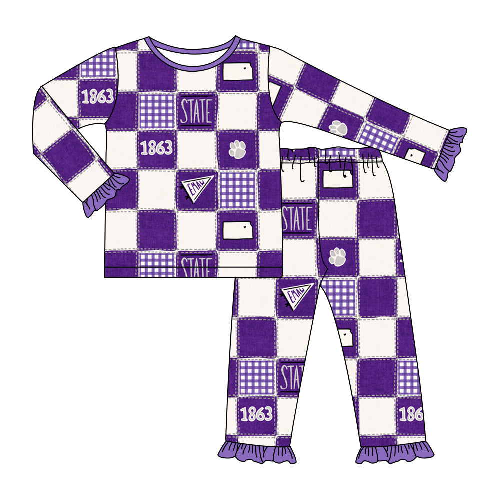 K-State Quilted College 2-Piece Ruffled Bamboo Pajama