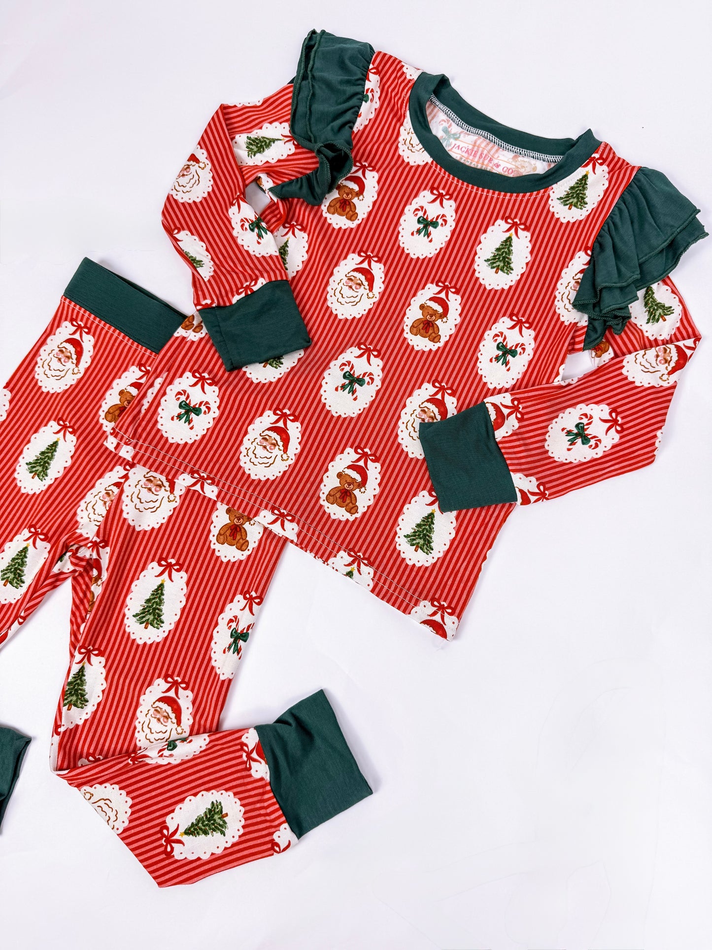 Red Vintage Christmas Ruffle Pajama Set