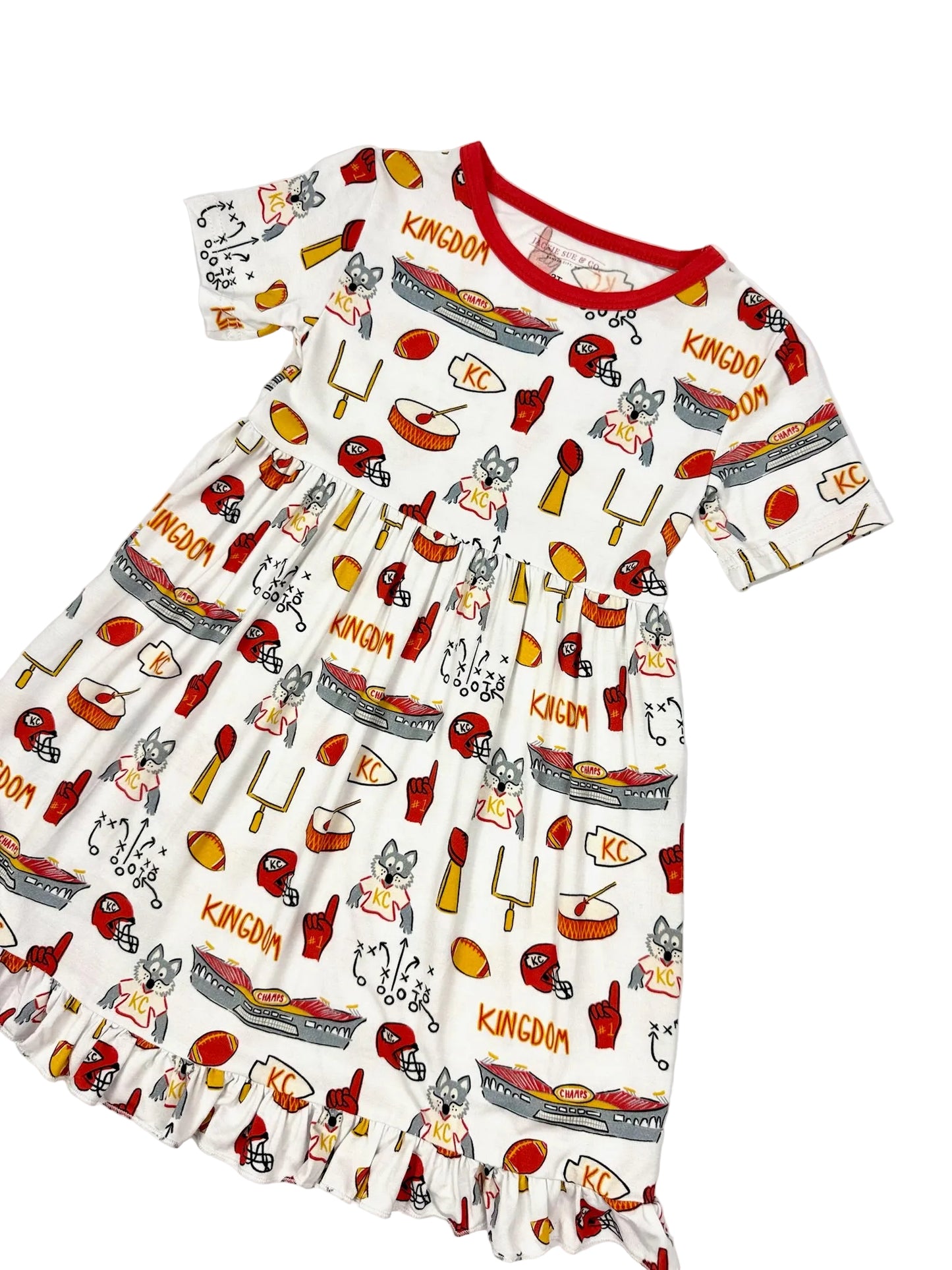 Girls Kingdom Print Bamboo Twirl Dress | Kansas City Football Inspired