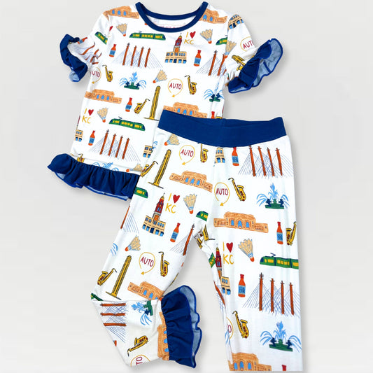 I Love KC Ruffled 2-Piece Bamboo Pajama Set