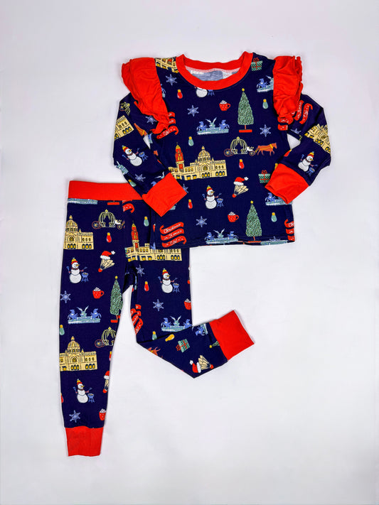 Christmas in Kansas City Ruffle 2 Piece Bamboo Pajama Set