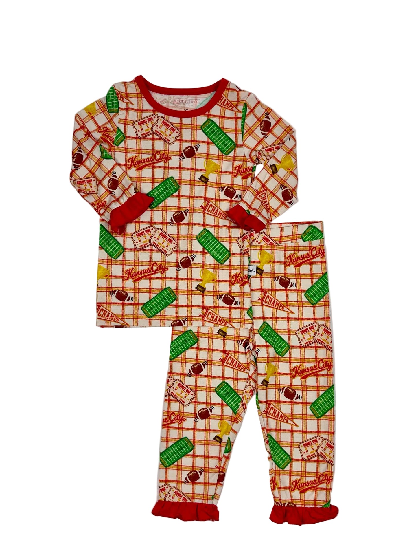 Girls Ruffle Heritage Plaid Bamboo Set | Kansas City Football Inspired Kids Pajamas