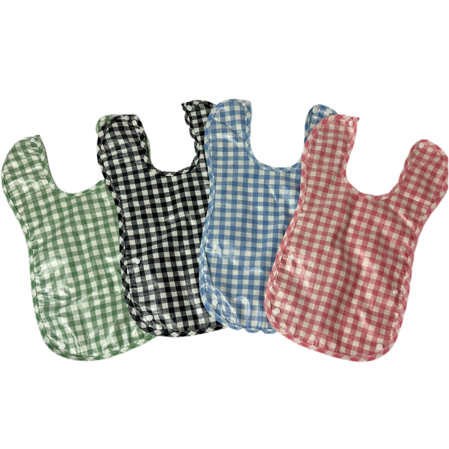 Tartan Checkered Bib with Button-Enclosure Pouch – Available in Green, Navy, Pink & Light Blue