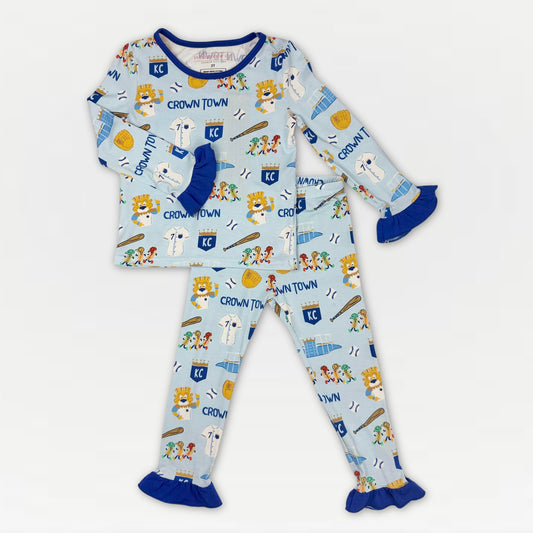 Girls Crown Town Ruffled Pajama Set – Bamboo | Exclusive KC Royals Inspired Print