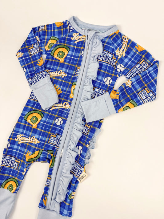 Heritage Plaid Baseball Ruffle Zip Convertible Bamboo Pajama
