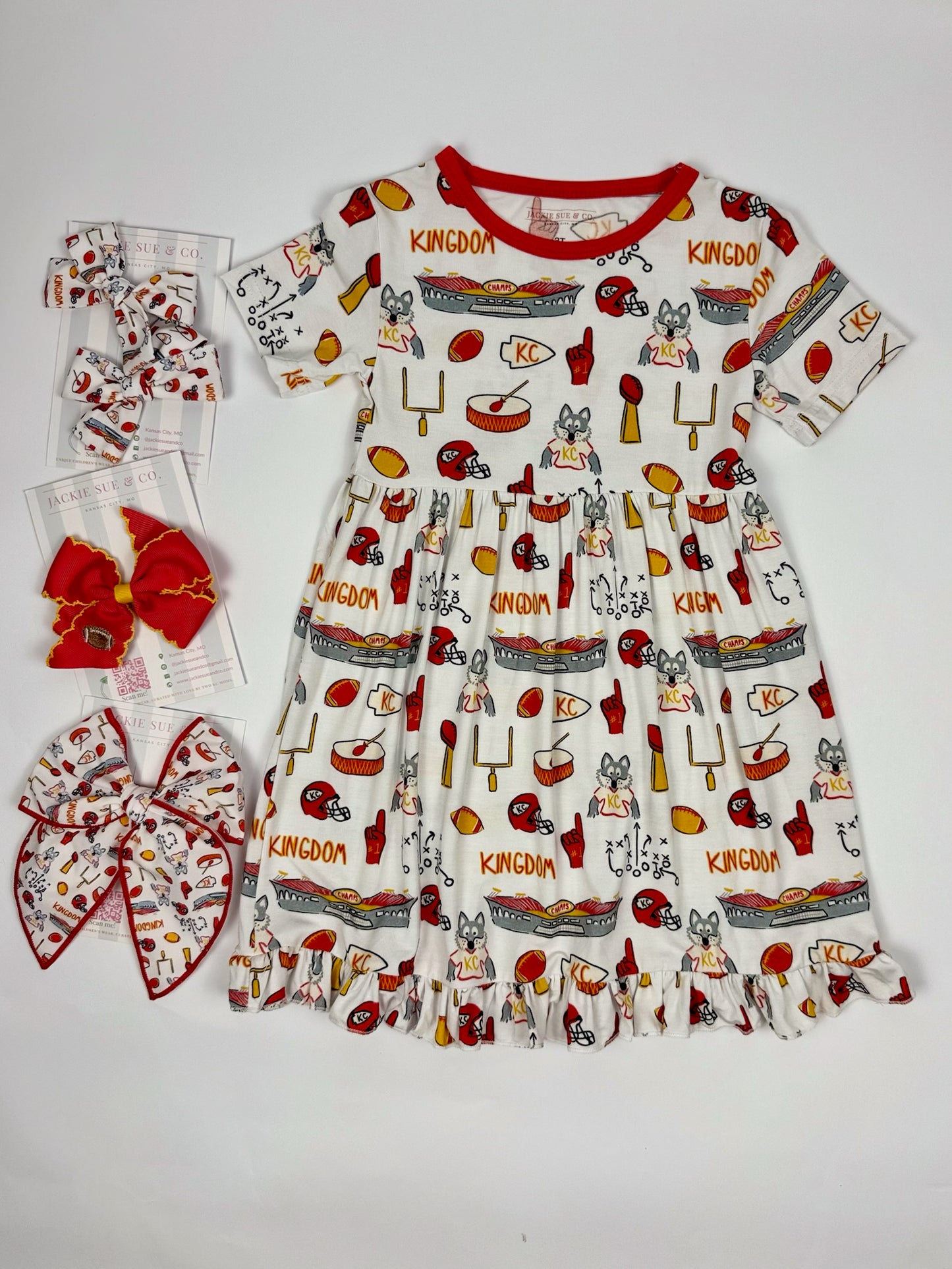 Girls Kingdom Print Bamboo Twirl Dress | Kansas City Football Inspired