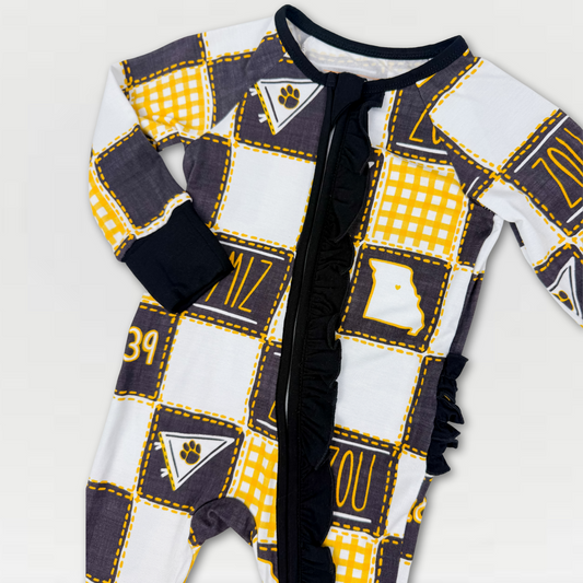 Missouri Quilted College Zip-Up Ruffled Bamboo Pajama