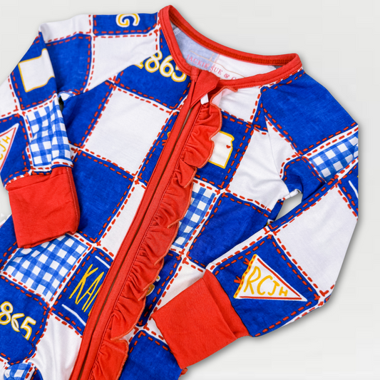 Kansas Quilted College Zip-Up Ruffled Bamboo Pajama