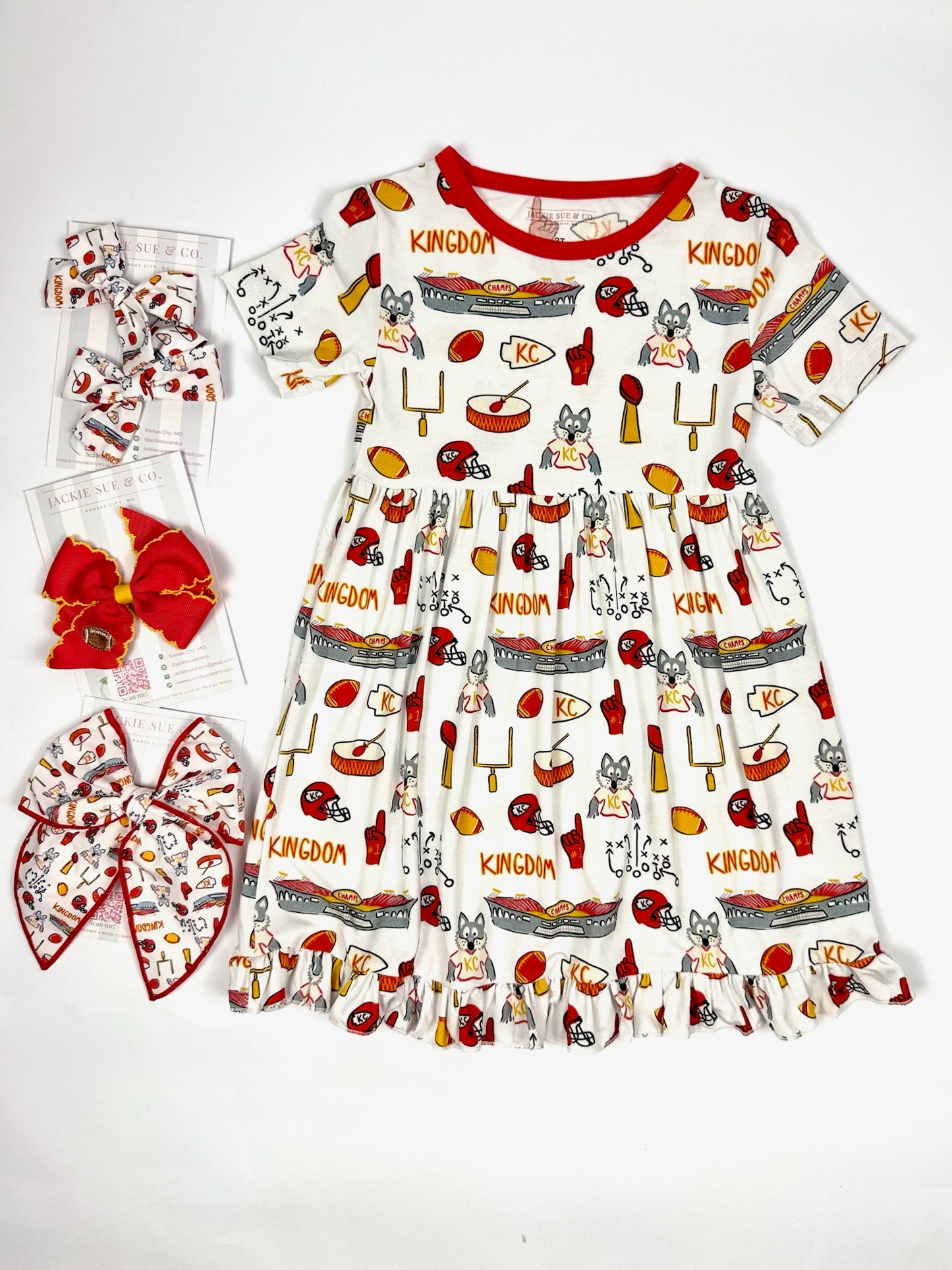 Girls Kingdom Print Bamboo Twirl Dress | Kansas City Football Inspired