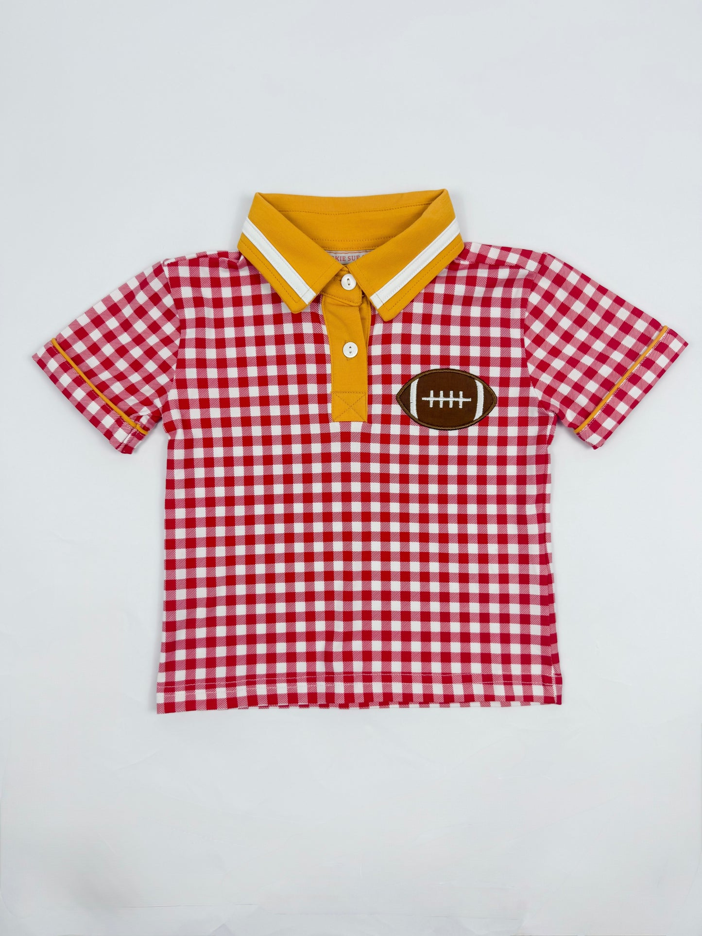 Boys Red and Gold Gingham Football Polo