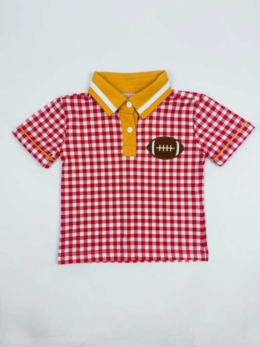 Boys Red and Gold Gingham Football Polo