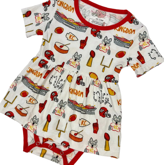 Baby Kingdom Print Bamboo Twirl Bodysuit Dress | Kansas City Football Inspired