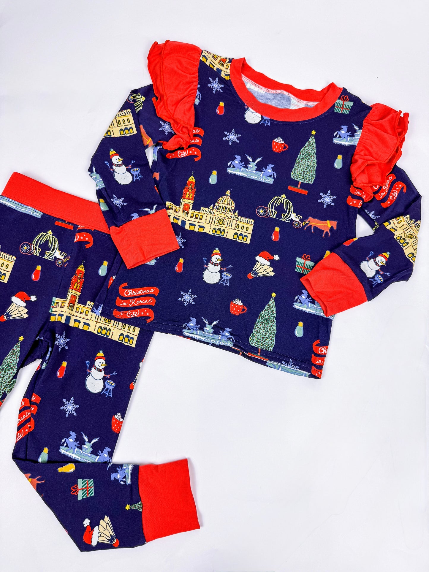 Christmas in Kansas City Ruffle 2 Piece Bamboo Pajama Set