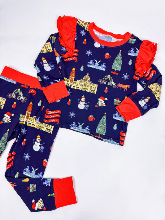 Christmas in Kansas City Ruffle 2 Piece Bamboo Pajama Set