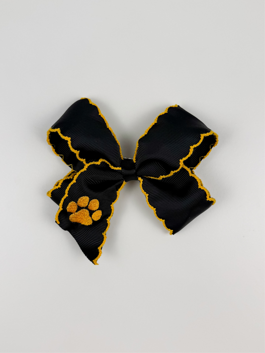 Embroidered Paw Print Black & Gold Grosgrain Spirit Bow - MU Inspired