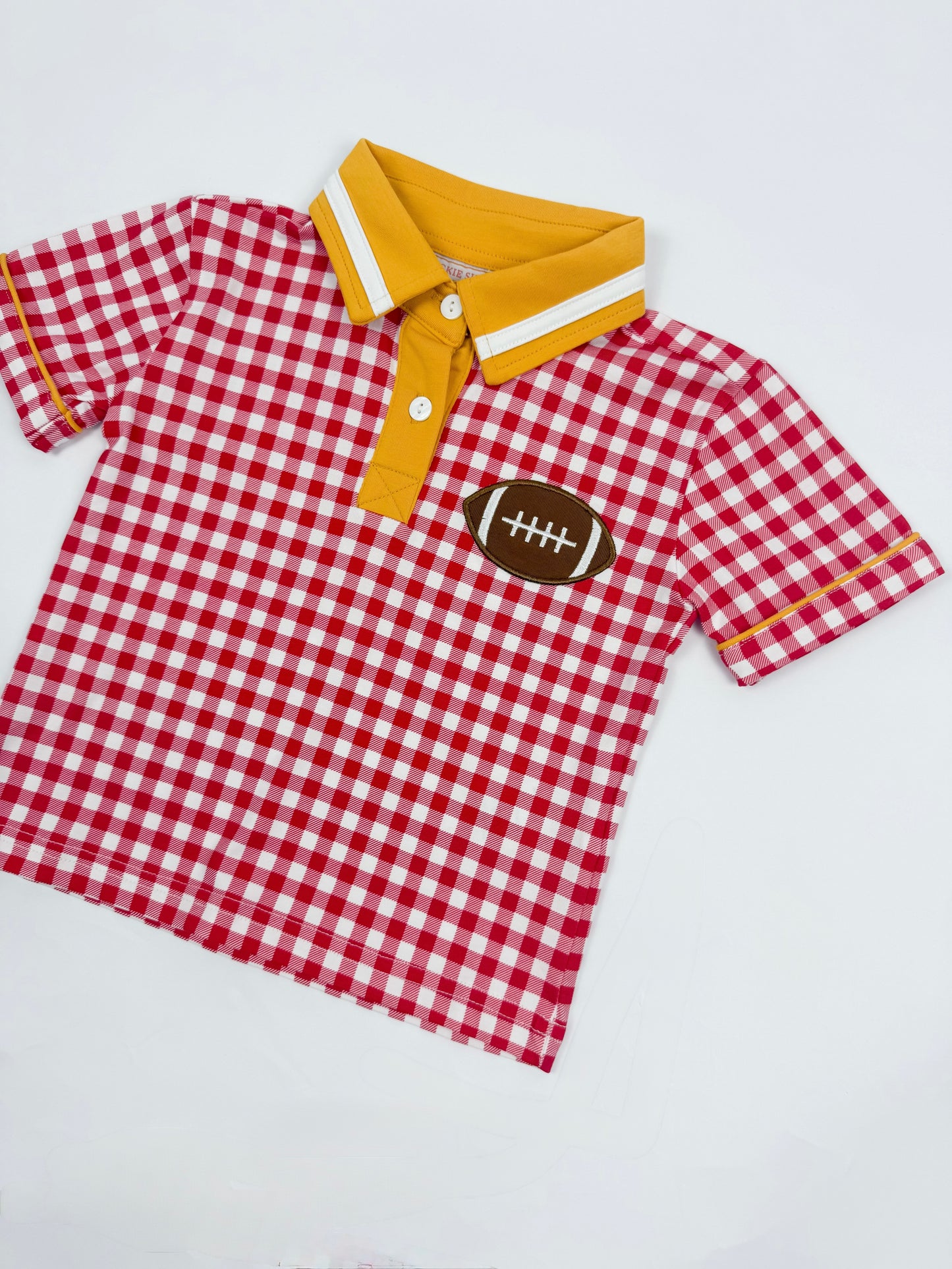 Boys Red and Gold Gingham Football Polo