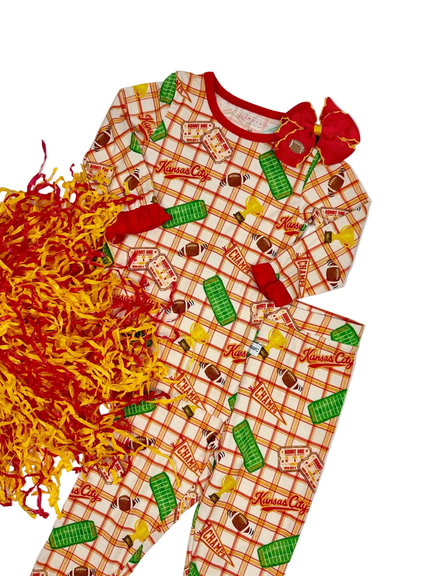 Girls Ruffle Heritage Plaid Bamboo Set | Kansas City Football Inspired Kids Pajamas
