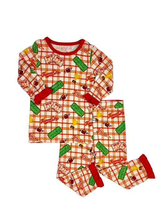 Girls Ruffle Heritage Plaid Bamboo Set | Kansas City Football Inspired Kids Pajamas