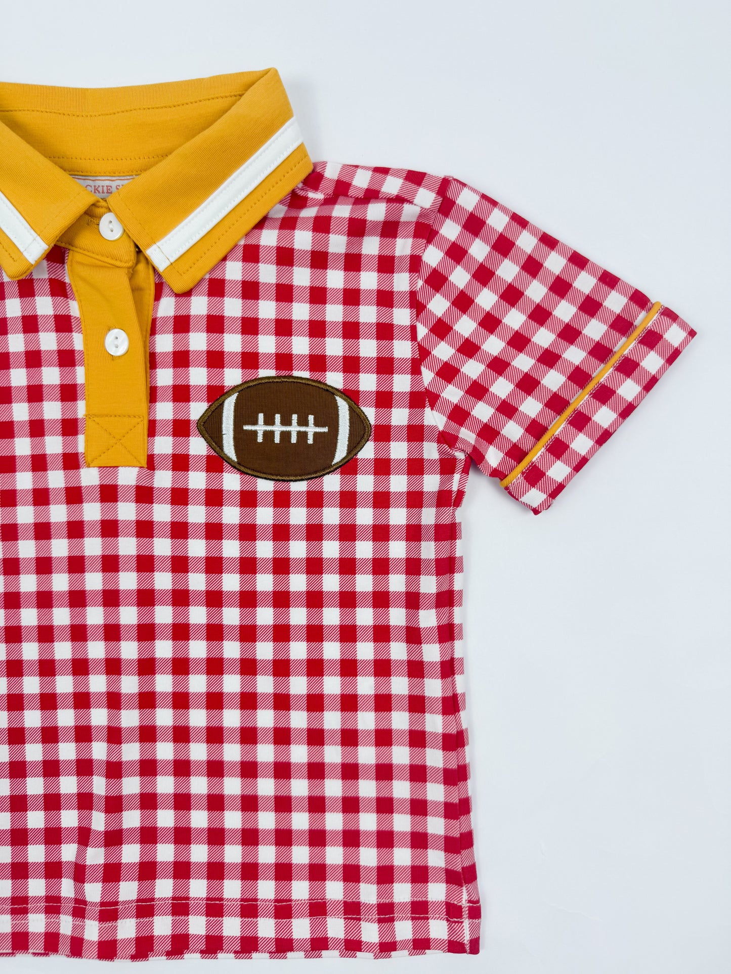 Boys Red and Gold Gingham Football Polo