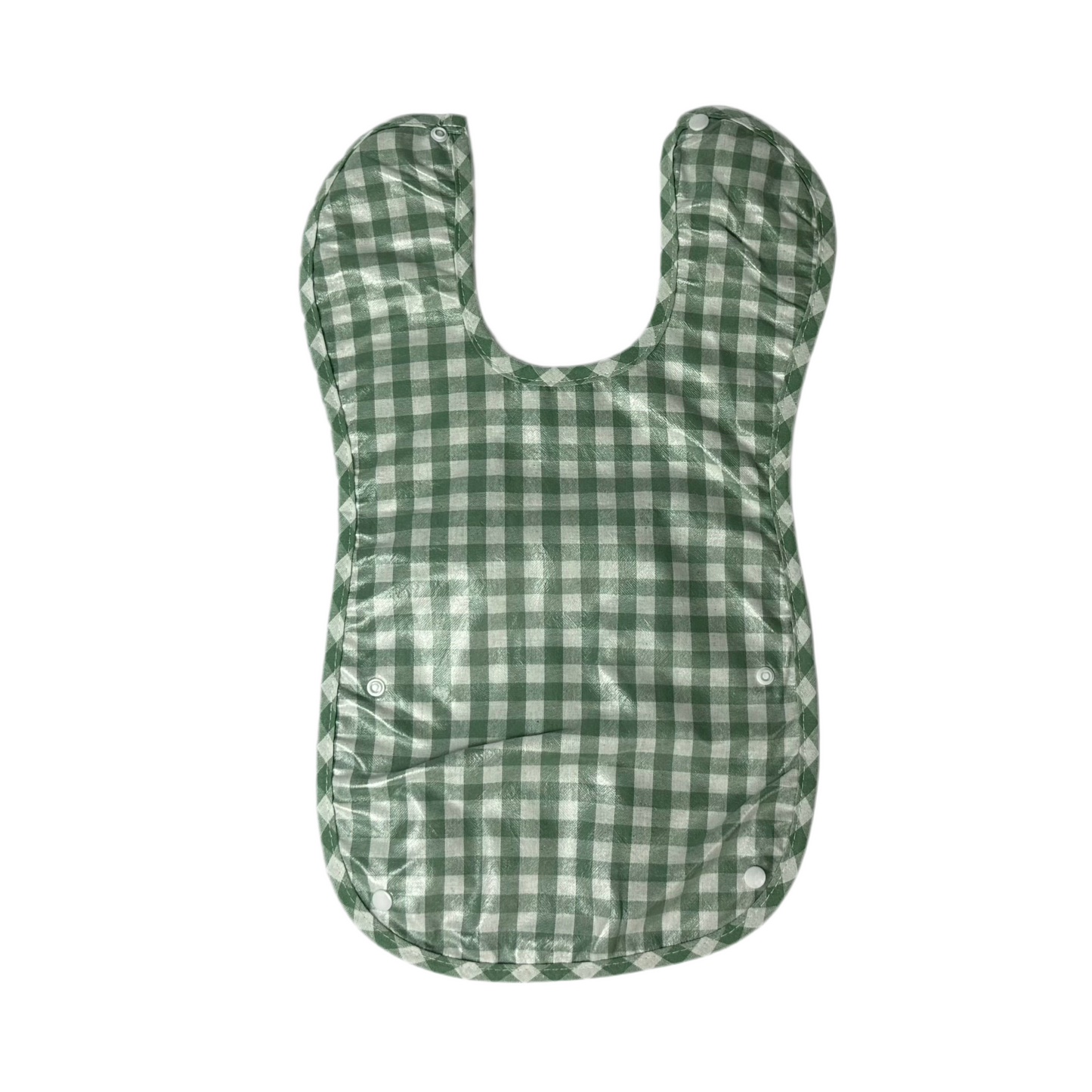 Tartan Checkered Bib with Button-Enclosure Pouch – Available in Green, Navy, Pink & Light Blue