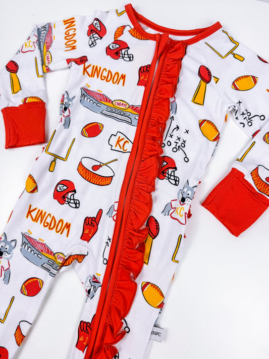 Kingdom Print Zip-Up Ruffled Bamboo Pajama