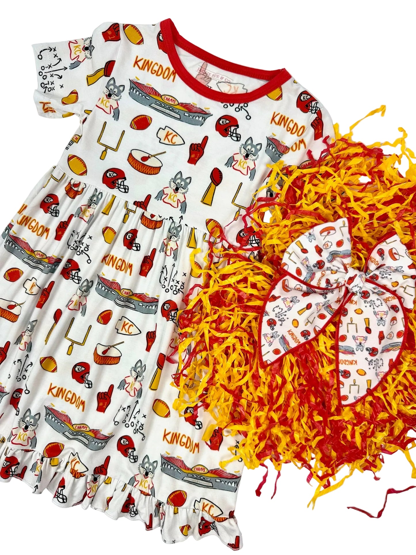 Girls Kingdom Print Bamboo Twirl Dress | Kansas City Football Inspired