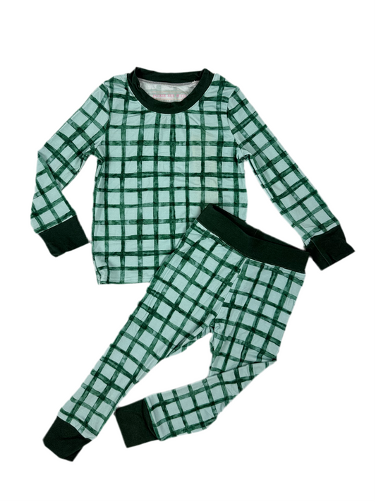 Bamboo Pajama Set - Green Watercolor Checkered