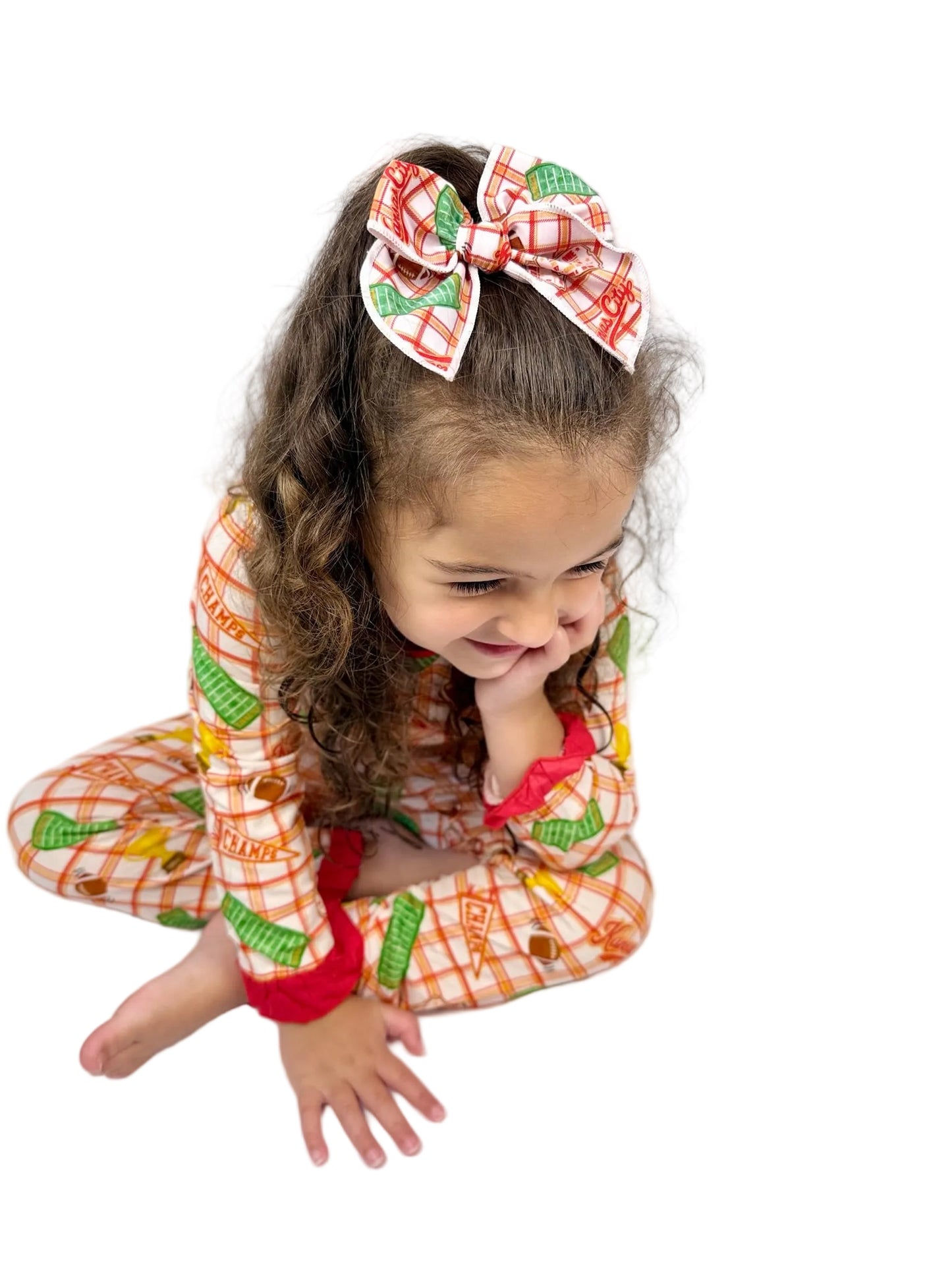 Girls Ruffle Heritage Plaid Bamboo Set | Kansas City Football Inspired Kids Pajamas