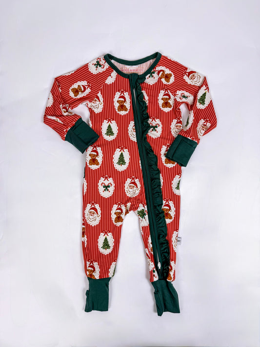 Red Vintage Christmas Ruffle Convertible Pajamas