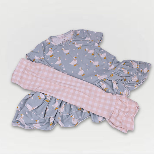 Farmstead Gingham Collection - Girls Goose Bamboo Tunic & Legging Set