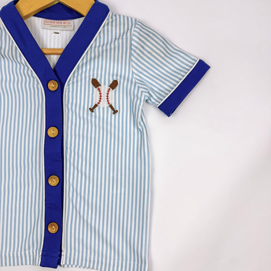 Boys Blue & White Striped Baseball Button-Up