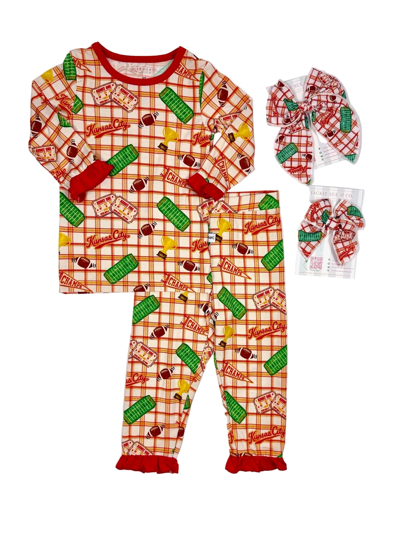 Girls Ruffle Heritage Plaid Bamboo Set | Kansas City Football Inspired Kids Pajamas