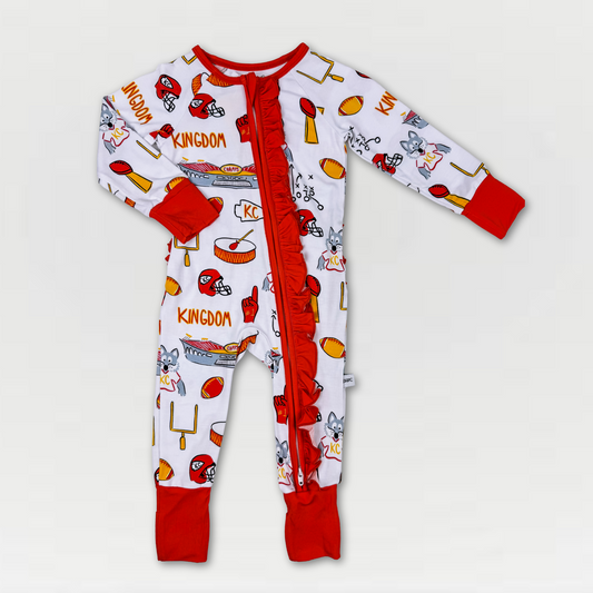 Kingdom Print Zip-Up Ruffled Bamboo Pajama