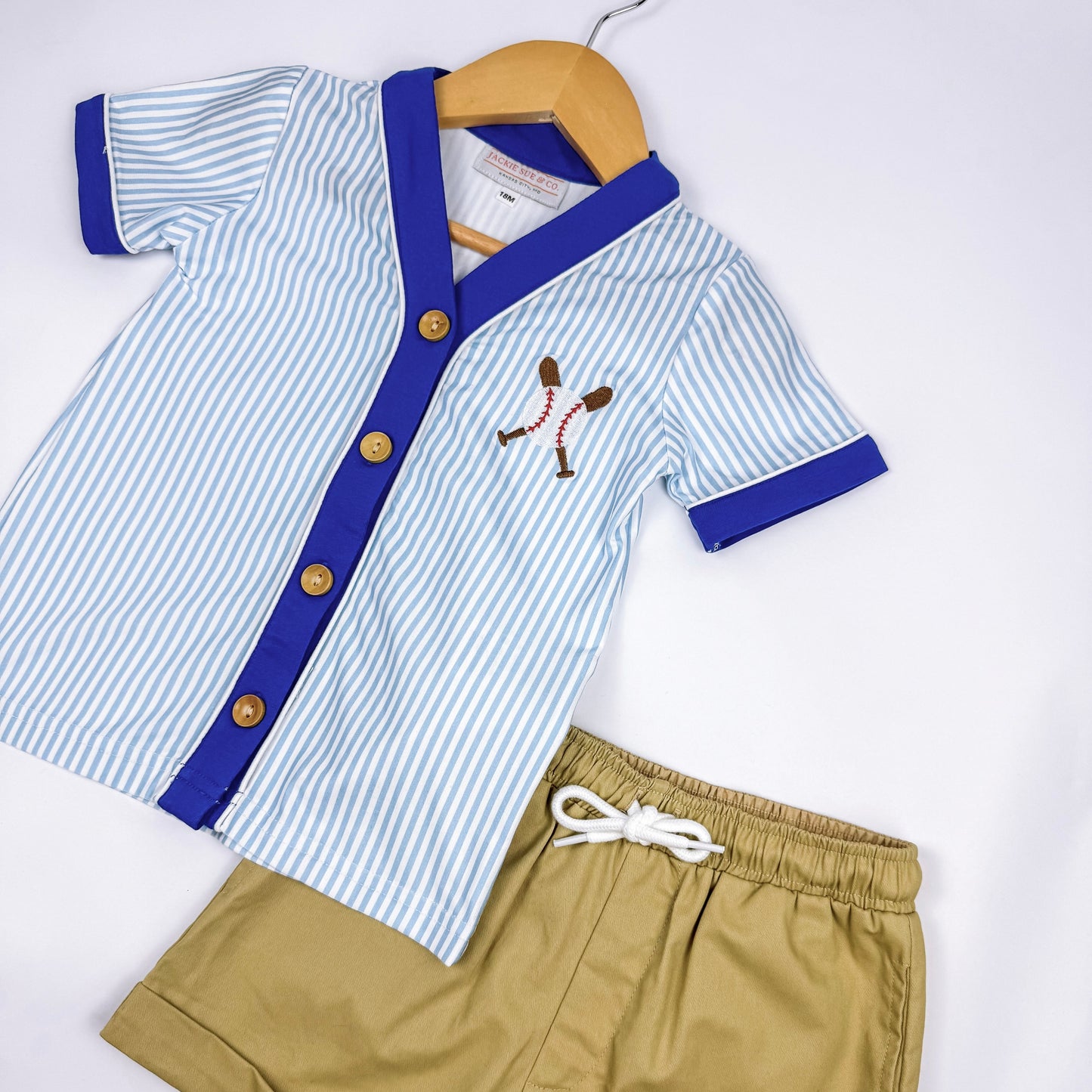 Boys Blue & White Striped Baseball Button-Up