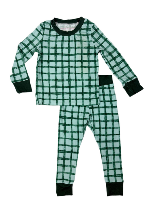 Bamboo Pajama Set - Green Watercolor Checkered