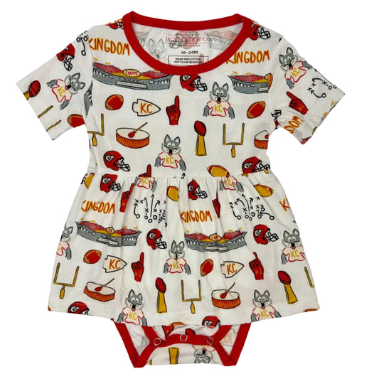 Baby Kingdom Print Bamboo Twirl Bodysuit Dress | Kansas City Football Inspired