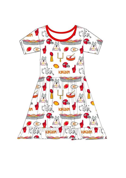 (Pre-Order) Girls Kingdom Print Bamboo Twirl Dress | Kansas City Football Inspired