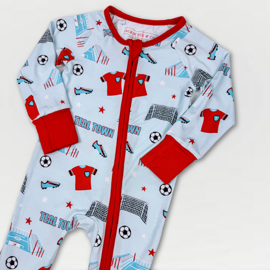 Teal Town Zip-Up Bamboo Pajama