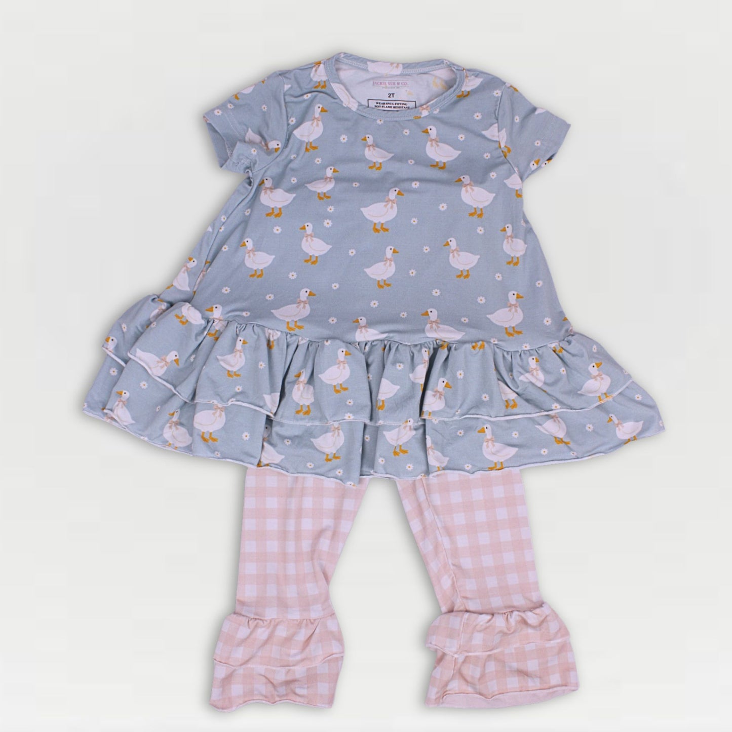 Farmstead Gingham Collection - Girls Goose Bamboo Tunic & Legging Set