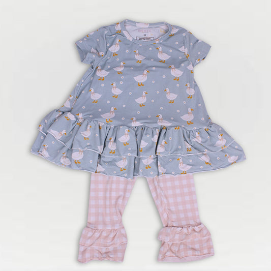 Farmstead Gingham Collection - Girls Goose Bamboo Tunic & Legging Set