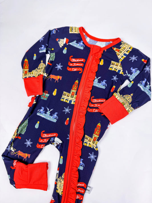 Christmas in Kansas City Ruffle Zip Convertible Pajamas