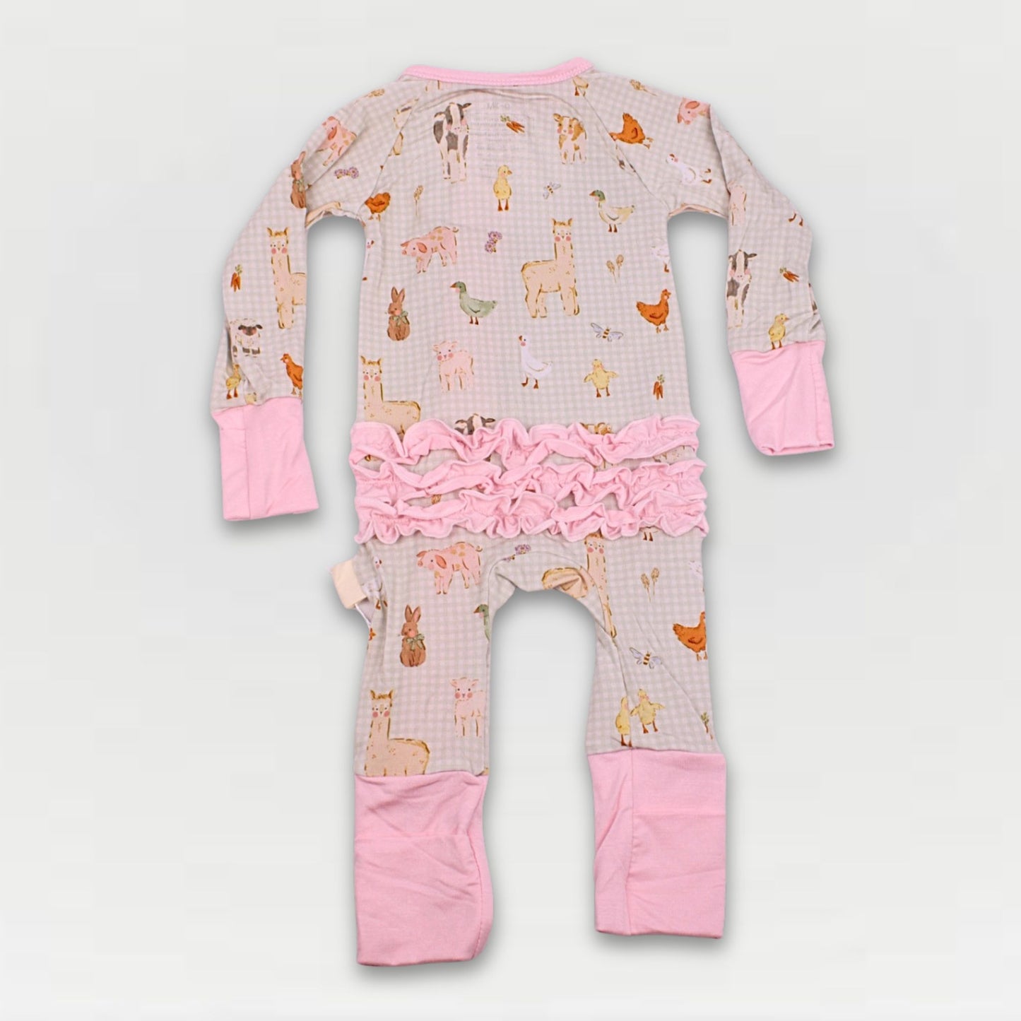 Farmstead Gingham Collection - Girls Convertible Zip Ruffle Bamboo Pajamas