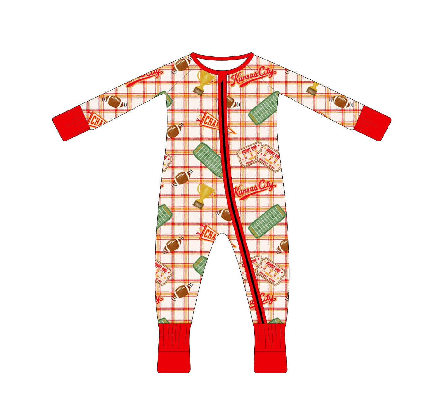 (Pre-Order) Unisex Heritage Plaid Bamboo Zip | Kansas City Football Inspired Kids Pajamas