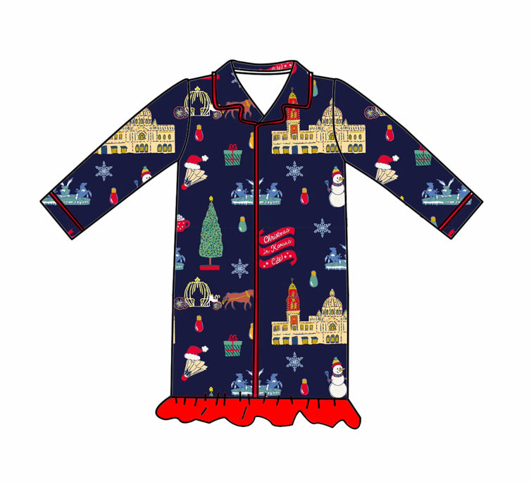 (Pre-Order) Christmas in Kansas City Girls Ruffle Nightgown