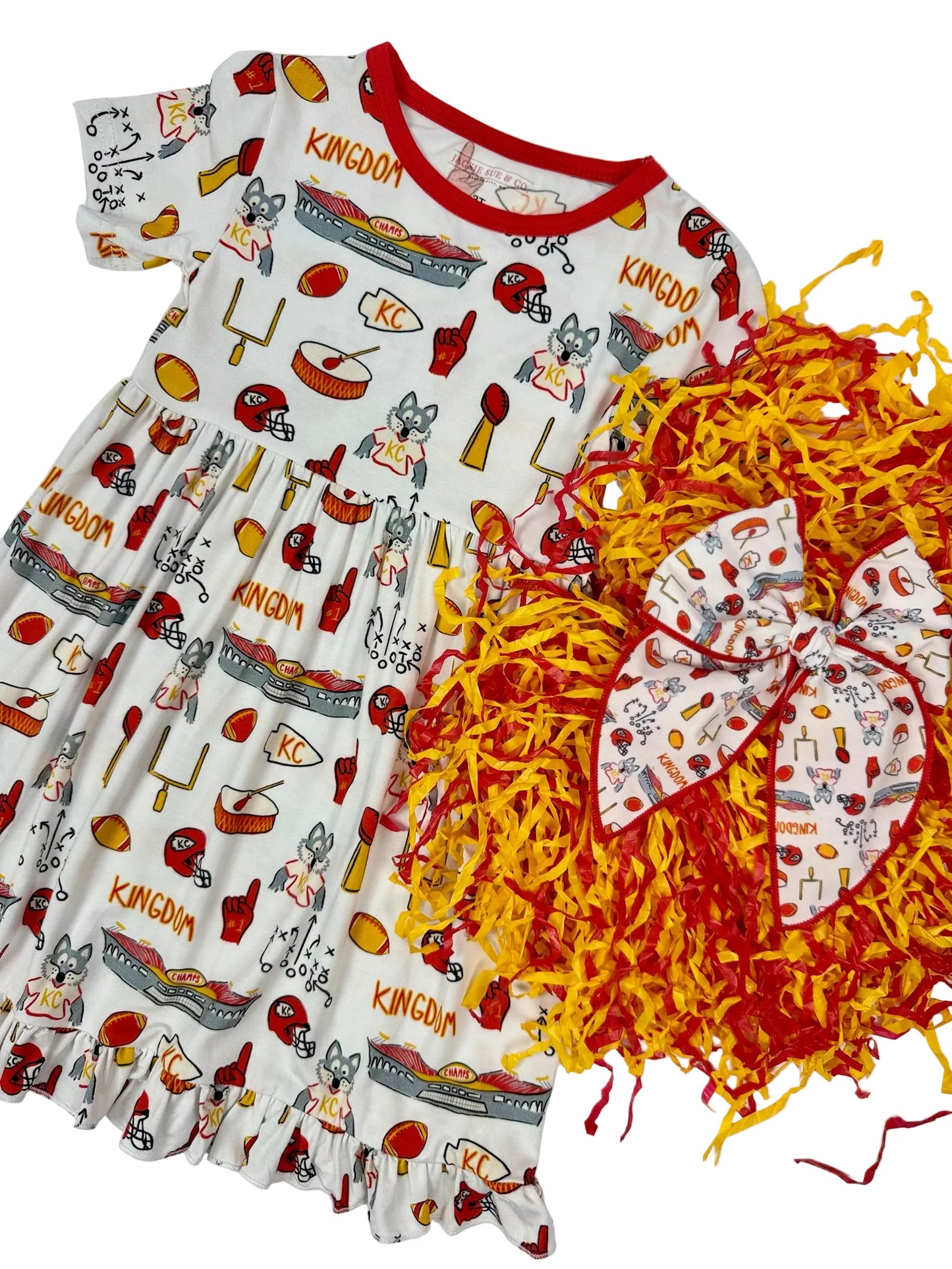 Girls Kingdom Print Bamboo Twirl Dress | Kansas City Football Inspired